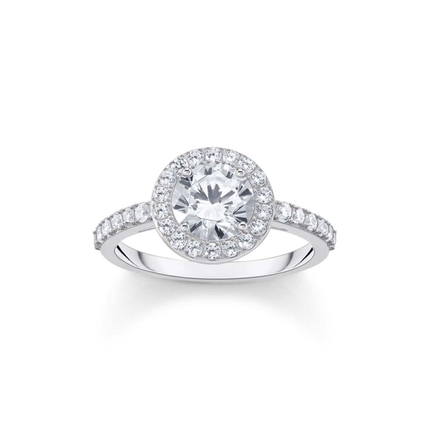 Thomas Sabo White Zirconia Sterling Silver Halo &amp; Shoulder Ring