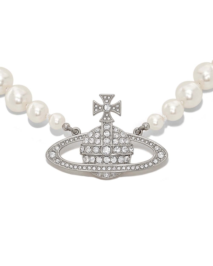 Vivienne Westwood One Row Pearl Bas Relief Silver-Tone Choker Necklace