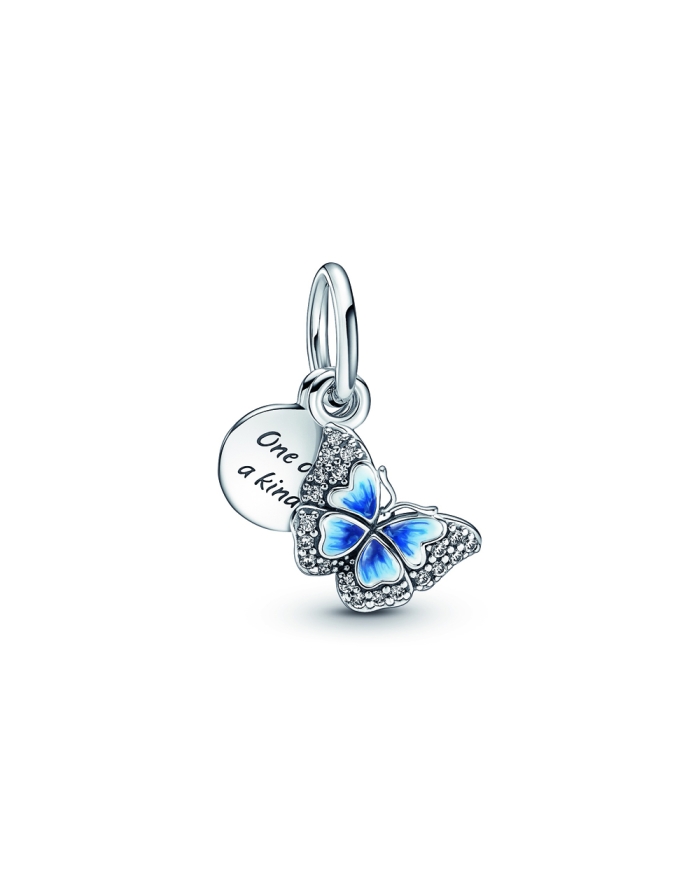 Pandora Moments Silver &amp; Blue Butterfly Double Dangle Charm