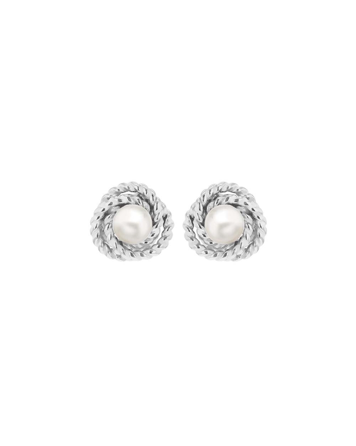 Sterling Silver Textured Knot &amp; Pearl Stud Earrings