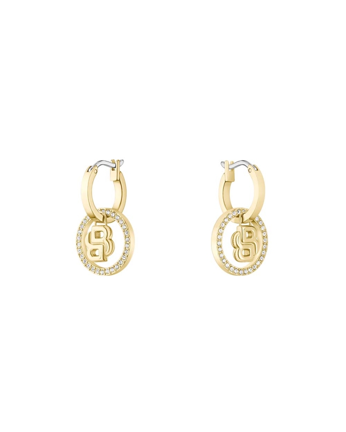 BOSS Jewellery Double B Circle Gold-Tone Drop Hoop Earrings