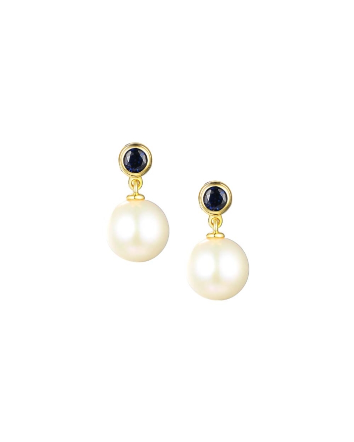 Gold-Plated Pearl &amp; Black Cubic Zirconia Drop Earrings