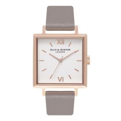 Olivia Burton Big Square Dial London Grey and Rose Gold Watch