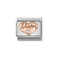 Nomination Mum Heart Rose-Gold, Steel & Zirconia Composable Classic Charm