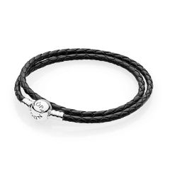 Pandora Moments Double Black Leather & Silver Bracelet