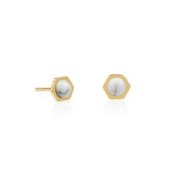 Daisy Howlite Healing Stone Gold-Plated Sterling Silver Hexagon Stud Earrings