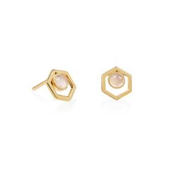 Daisy Rose Quartz Healing Stone Gold-Plated Sterling Silver Cut-Out Stud Earrings