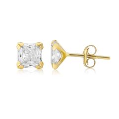 9 ct Gold Square Zirconia Four-Claw Stud Earrings