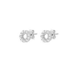 Sterling Silver Rhodium-Plated CZ Circle Stud Earrings