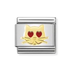 Nomination Steel & 18 ct Gold Heart Eyes Cat Charm