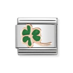 Nomination Steel & 9 ct Rose-Gold Green Clover Charm