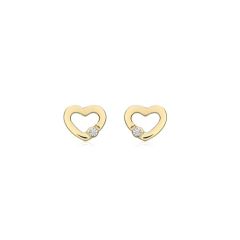 9 ct Yellow-Gold CZ Open-Heart Stud Earrings