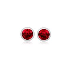 Sterling Silver & Dark Red July Birthstone Stud Earrings