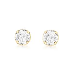 9CT Yellow-Gold Round Crystal Stud Earrings