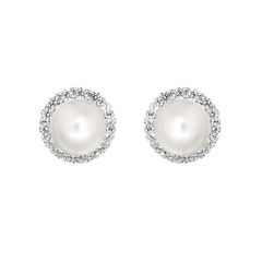 Freshwater Pearl & Silver Sparkle Stud Earrings