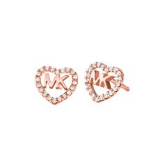 Michael Kors Pave Heart Rose-Gold Logo Stud Earrings
