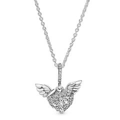 Pandora Heart & Angel Wings Sterling Silver Necklace