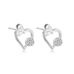 Sterling Silver Open Heart Cluster Stud Earrings