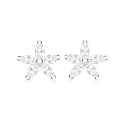 Sterling Silver Marquise Sparkle Flower Stud Earrings