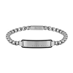 BOSS Jewellery ID Name Tag Steel & Black Bracelet