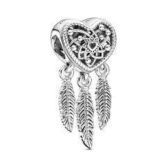 Pandora Moments Heart & Three Feathers Dreamcatcher Silver Charm
