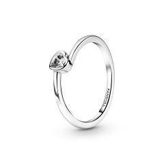 Pandora Clear Tilted Heart Silver Solitaire Ring