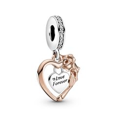 Pandora Moments Heart & Rose Flower Dangle Charm