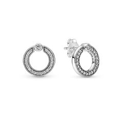 Pandora Pavé & Logo Circle Reversible Silver Stud Earrings