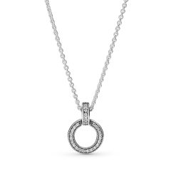 Pandora Signature Double Circle Silver Pendant & Necklace