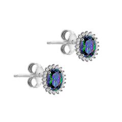 Aurora Borealis Sparkle & Silver Oval Cluster Stud Earrings