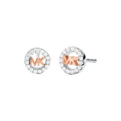 Michael Kors Round Logo Silver & Rose-Gold Stud Earrings