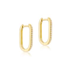 9CT Yellow-Gold Rectangular Sparkle Creole Hoop Earrings