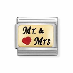 Nomination Composable Classic Steel & 18CT Gold Mr & Mrs Heart Charm