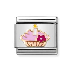 Nomination Composable Classic Steel & 9CT Rose Cake & Candle Charm