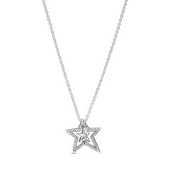 Pandora Pav&eacute; Asymmetric Star Silver Collier Necklace