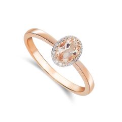 Oval Morganite & Diamond Halo 9CT Rose-Gold Cluster Ring