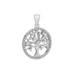 Sterling Silver & White Stone Tree of Life Pendant Necklace
