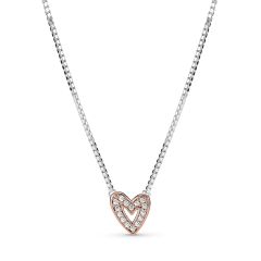 Pandora Timeless Silver & 14K Rose Heart Necklace