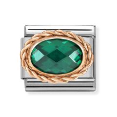 Nomination Composable Classic Green Stone Steel & 9CT Rose Charm