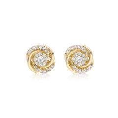 9CT Yellow-Gold Rose Floral Sparkle Stud Earrings