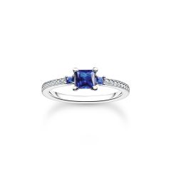 Thomas Sabo Princess-Cut Blue & White Stones Silver Ring