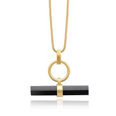 Rachel Jackson Strength Gold & Onyx T-Bar Necklace