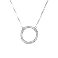 Sterling Silver Twisted Sparkle Circle Necklace