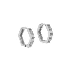Diamond-Cut Sterling Silver Hexagon Huggie Hoop Earrings