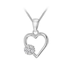 Sterling Silver Open-Heart Floral Cluster Pendant Necklace