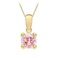 9CT Yellow-Gold Pink October Birthstone Pendant Necklace