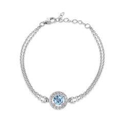 Silver Blue Topaz & White Stone Halo Chain Bracelet