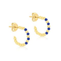 9CT Yellow-Gold & Blue Stone Open Hoop Earrings