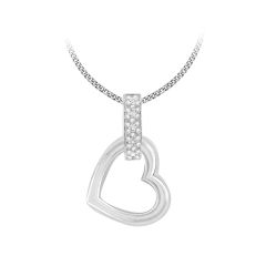 Silver Sparkle & Heart Drop Pendant Necklace