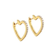 Gold-Plated White Stone Heart Hoop Earrings